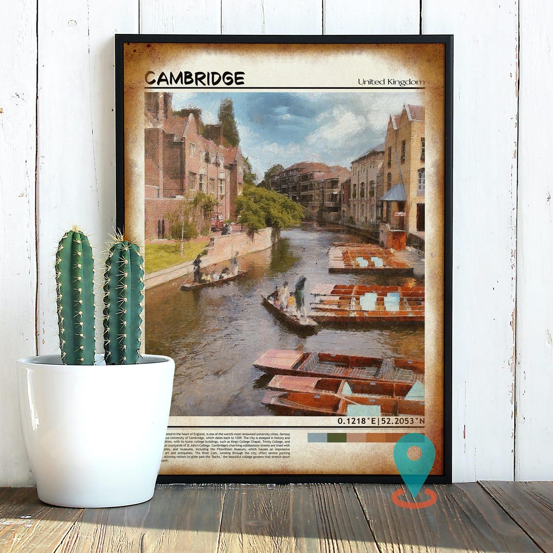 Cambridge England University River Cam Punting Painted Poster - Image 2