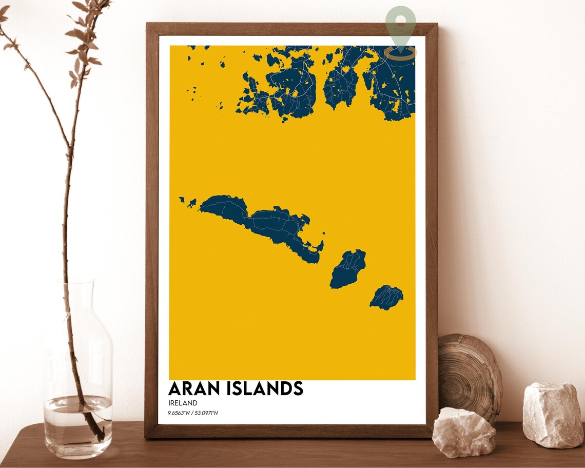 Aran Islands Ireland Teal Minimalist Island Street Map Wall Art - Image 2