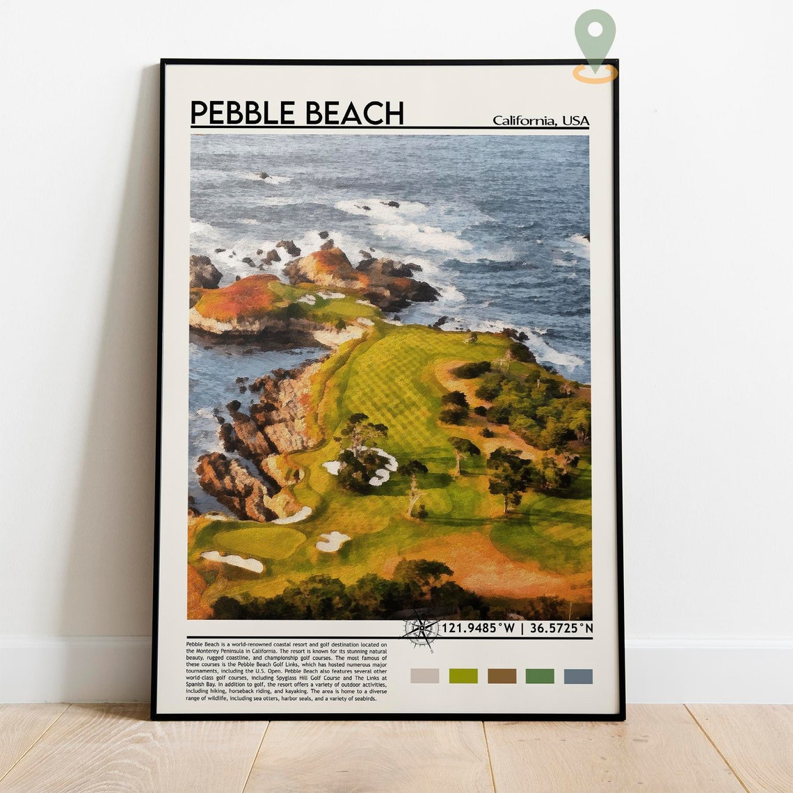 Pebble Beach California Ocean Cliffs Golf Course Travel Poster - Image 2