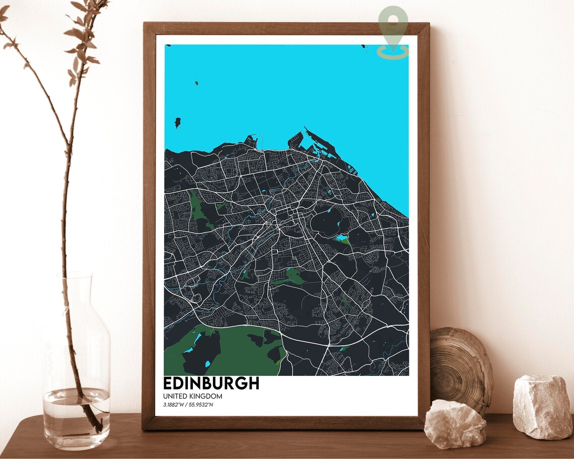 Edinburgh Scotland Navy Gold Bold Modern City Street Map Poster - Image 6