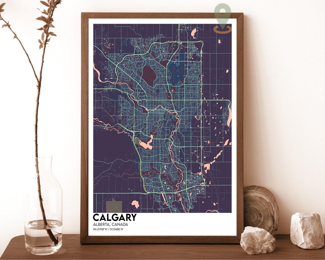 Calgary Alberta Canada City Map Art Poster Beige Modern Wall Decor - Image 3