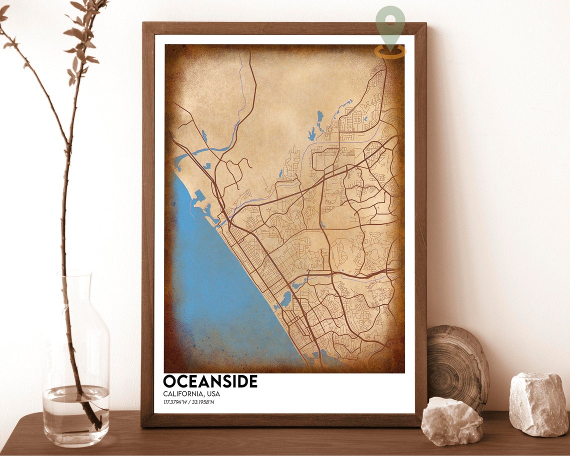 Oceanside California Dark Street Map Cyan Ocean Surf Art Poster - Image 6