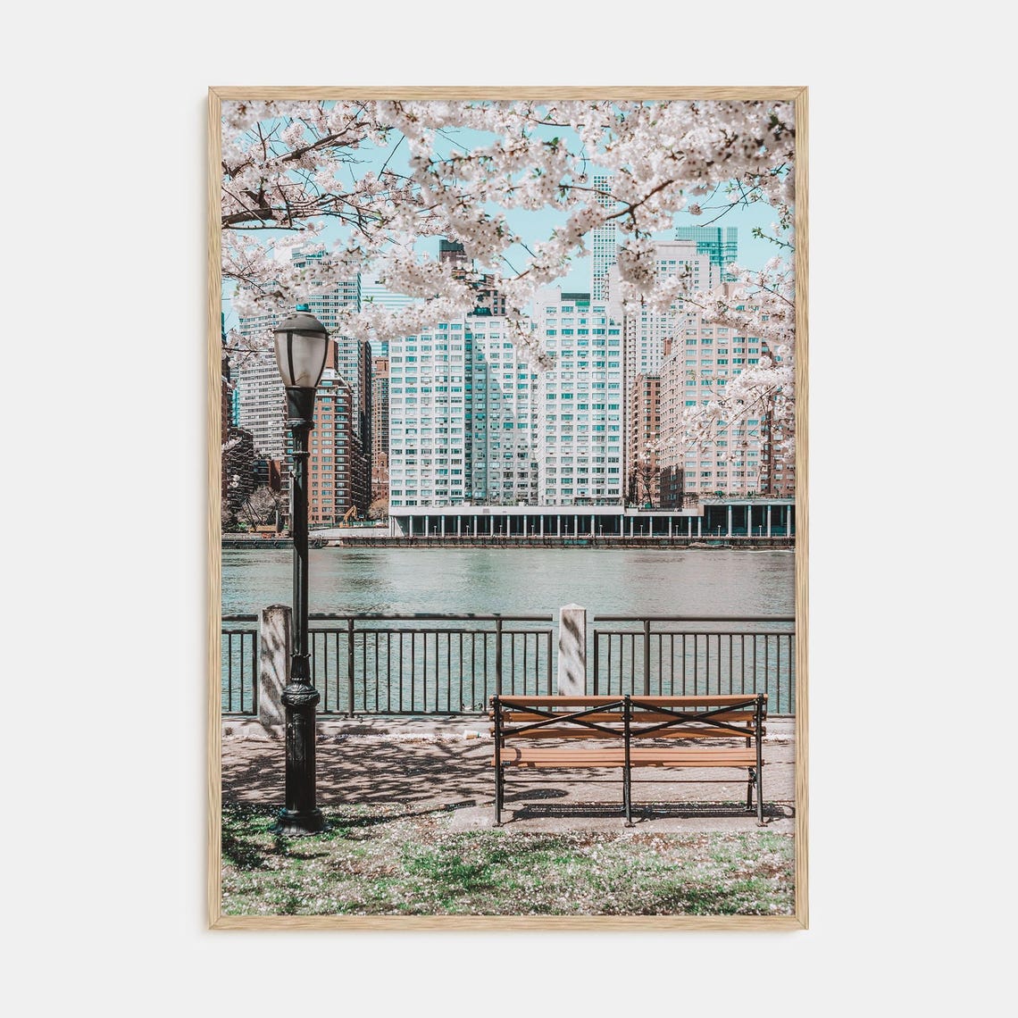 Cherry Blossom City Riverfront Spring Skyline Photography Poster