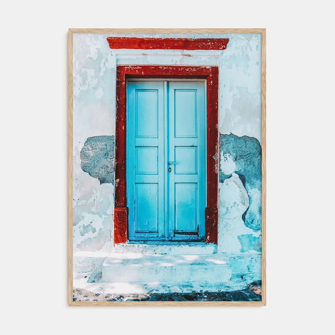 Turquoise Double Door in Weathered White Greek Style Wall Poster