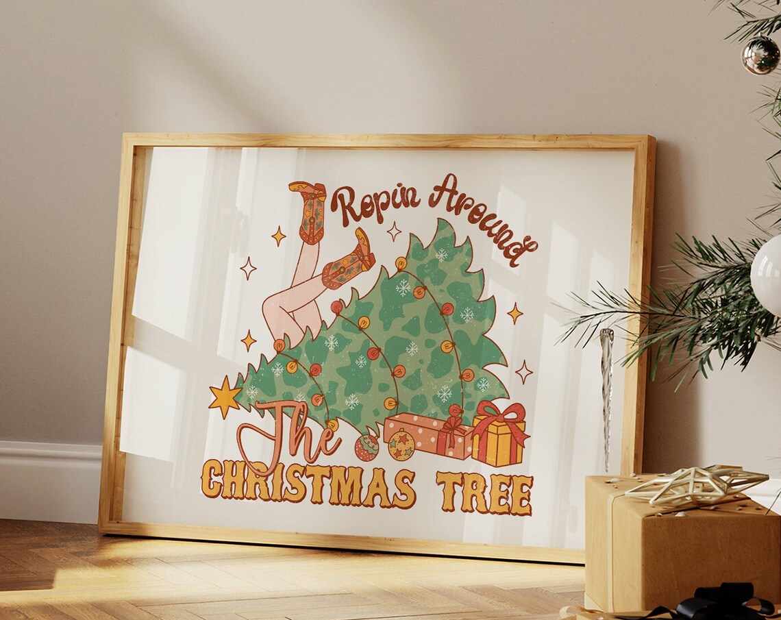 Ropin Around the Christmas Tree Cowgirl Western Holiday Poster