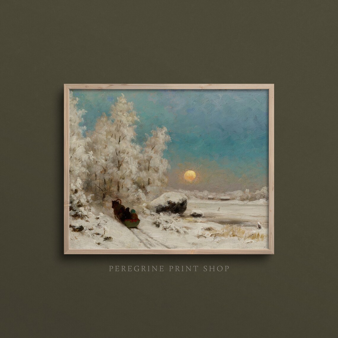 Winter Sleigh Ride Horse Drawn Snow Sunset Vintage Art Print - Image 3