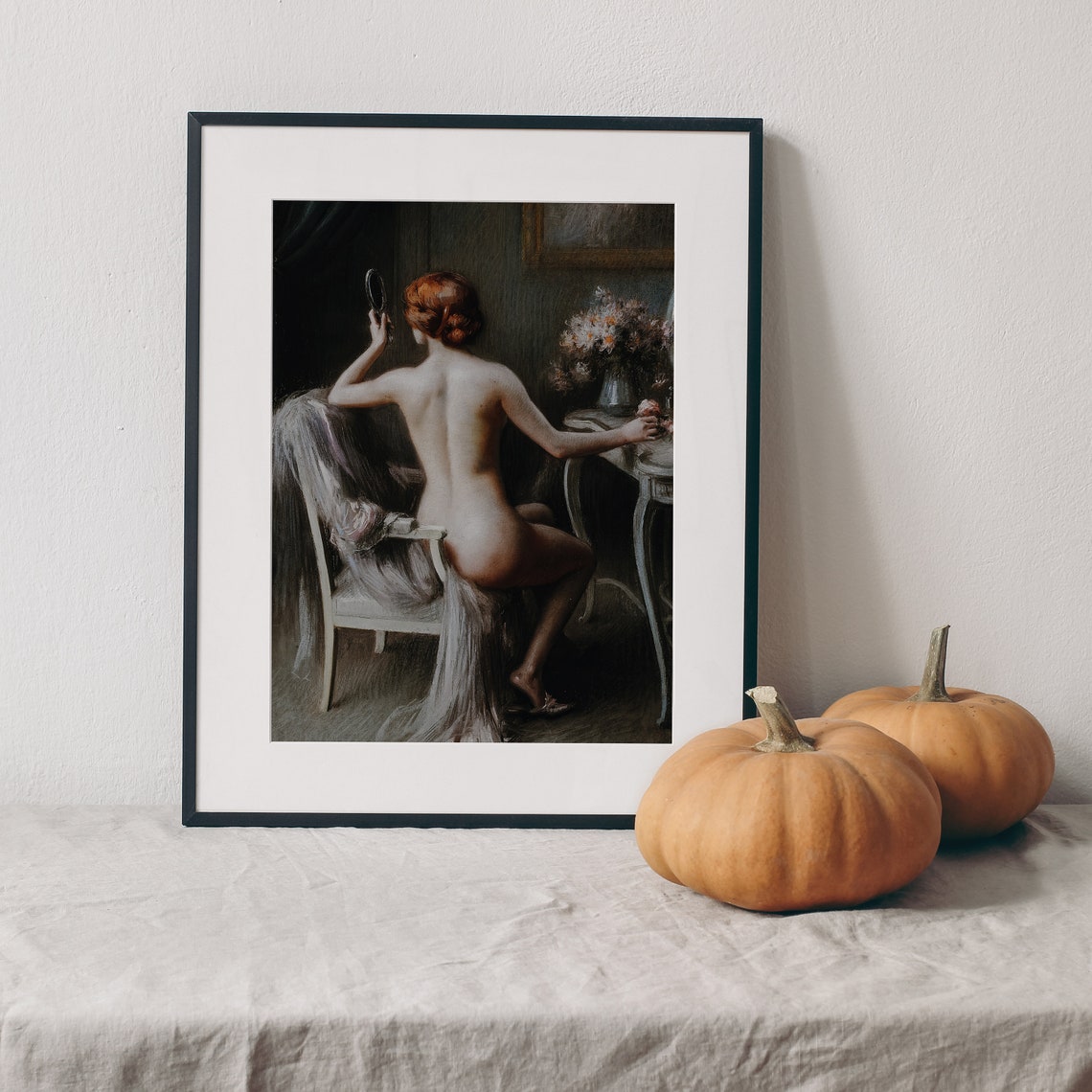Red Haired Nude At Vanity Mirror Vintage Impressionist Art Poster - Image 2