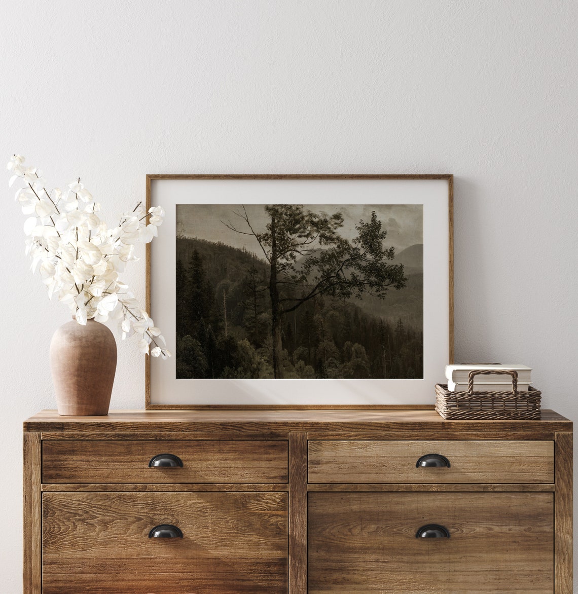 Dark Misty Forest Mountain Landscape Moody Vintage Woodland Art Print - Image 2