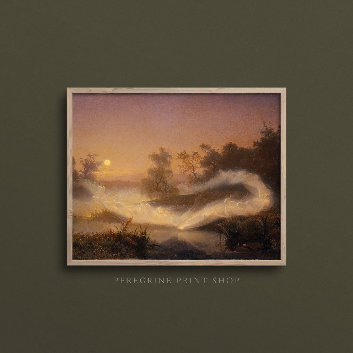 Dancing Fairies Over Misty Pond Sunset Ethereal Vintage Art Print - Image 3