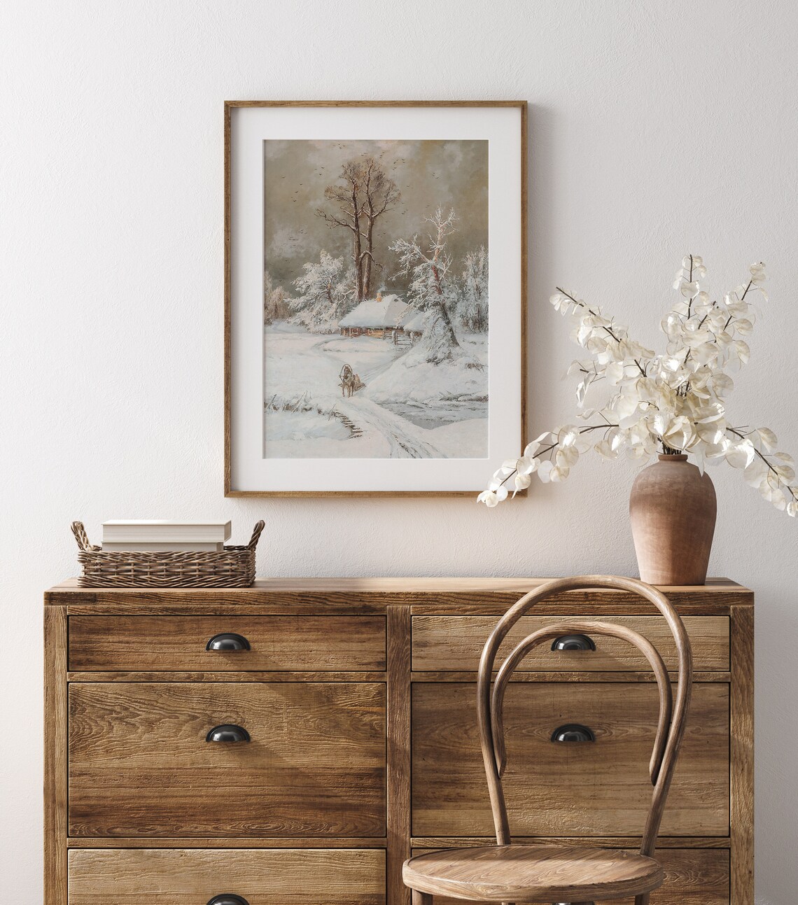 Winter Sleigh Ride Vintage Cottage Landscape Art Print - Image 3