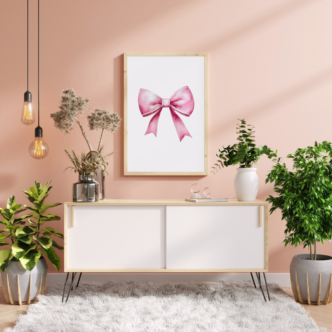 Pink Watercolor Ribbon Bow Simple Elegant Minimalist Art Poster - Image 4