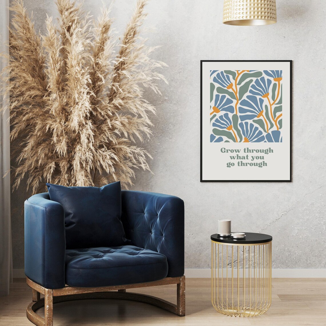 Grow Through What You Go Through Blue Orange Abstract Floral Poster - Image 4
