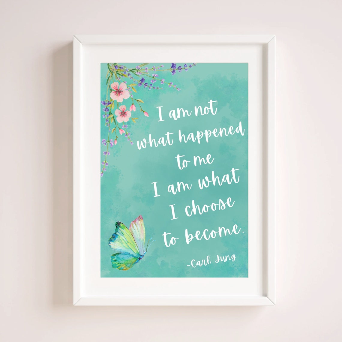 Carl Jung Quote I Am What I Choose to Become Teal Watercolor Poster - Image 4