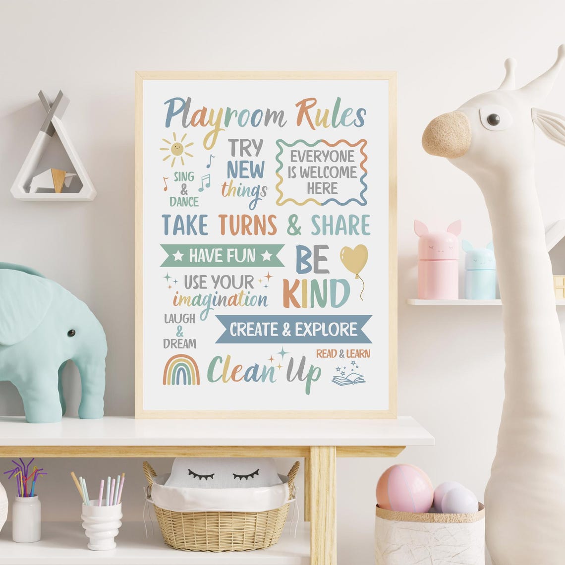 Muted Playroom Rules Sign Earth Tone Kids Room Be Kind Wall Poster - Image 3