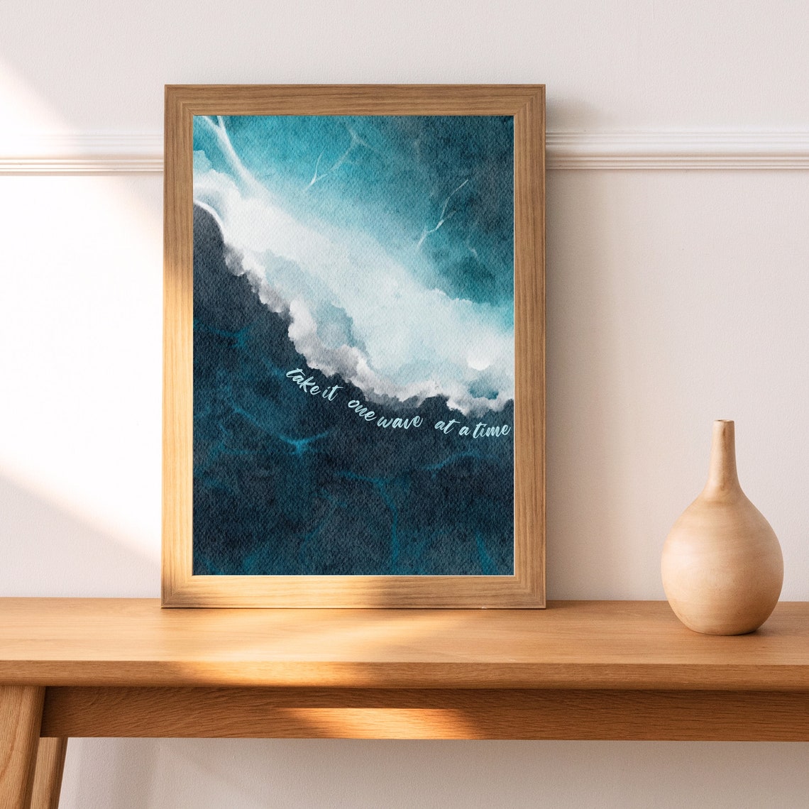 Take It One Wave At A Time Ocean Wave Watercolor Coastal Wall Poster - Image 3