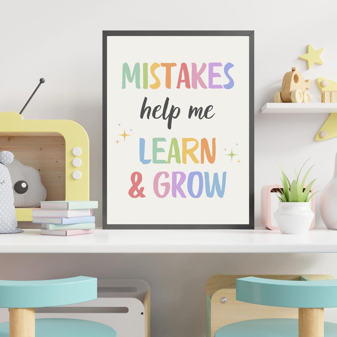 Mistakes Help Me Learn and Grow Rainbow Growth Mindset Kids Poster - Image 4