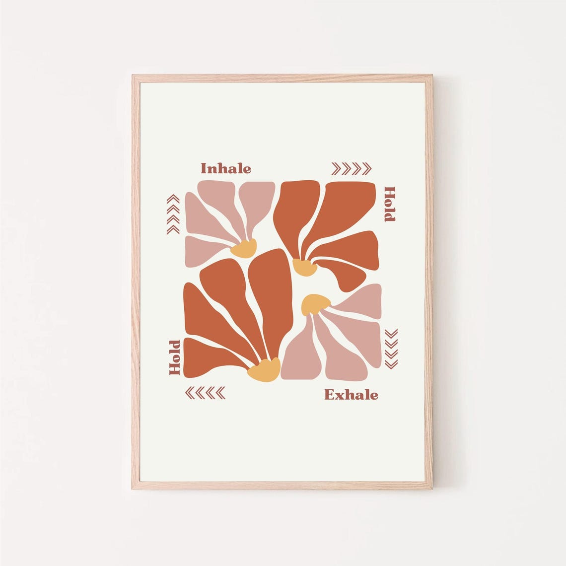 Mindful Box Breathing Terracotta Poster Inhale Hold Exhale Hold Calm