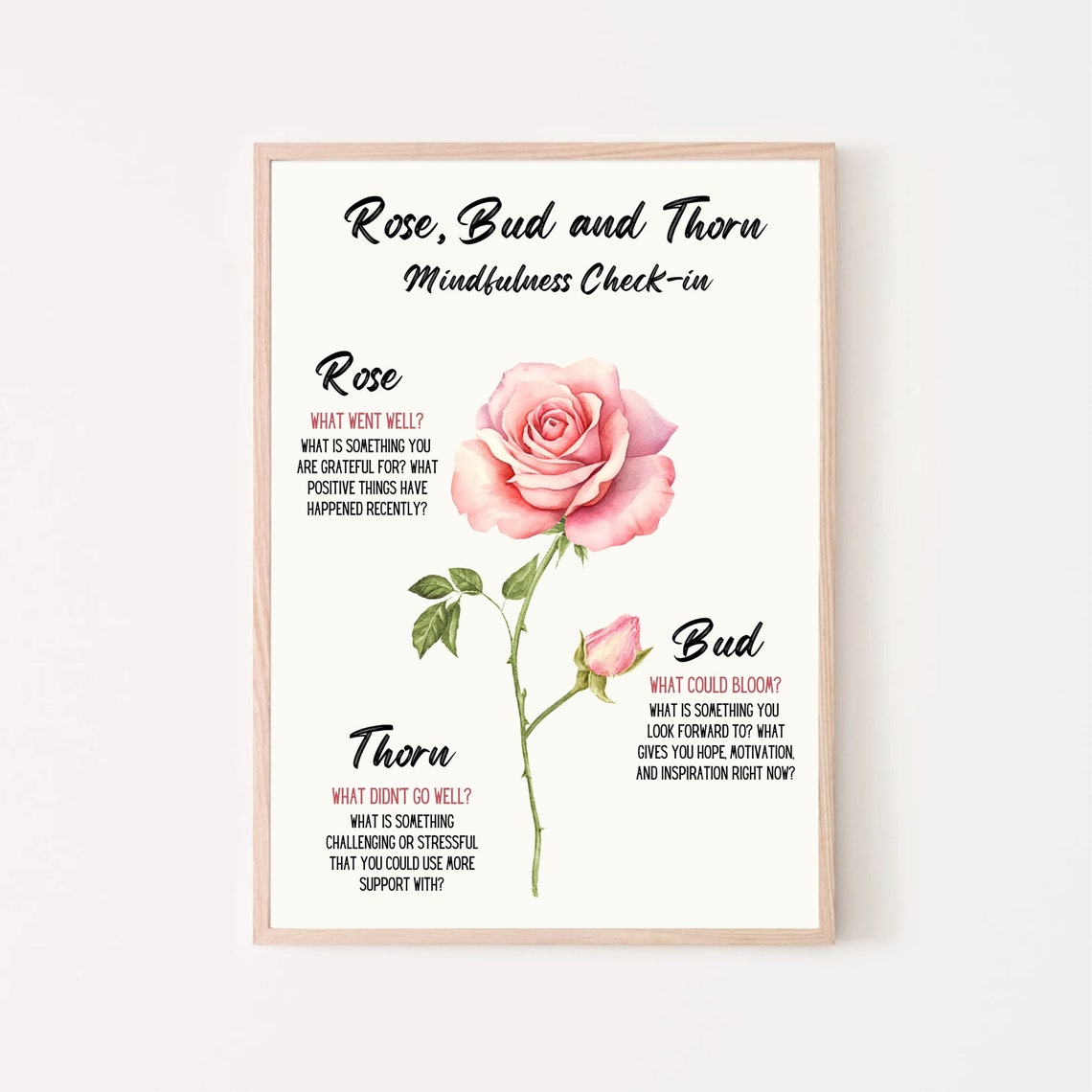 Rose Bud And Thorn Mindfulness Check In Feelings Therapy Poster