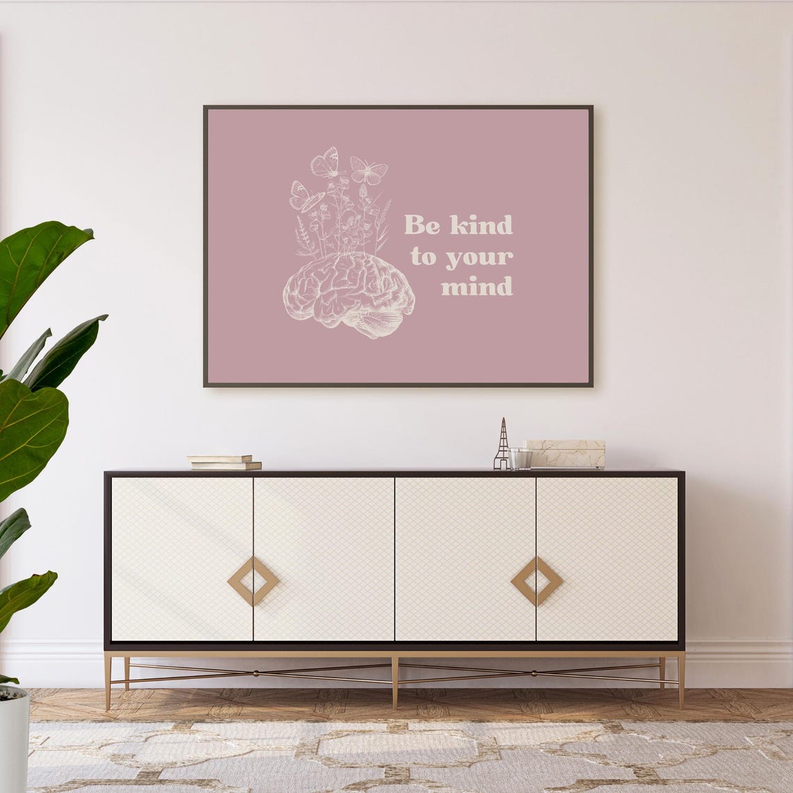 Be Kind to Your Mind Brain Butterflies Dusty Rose Therapy Poster - Image 5