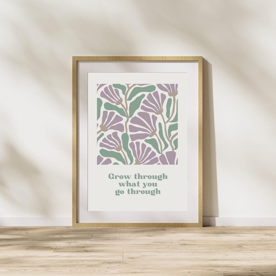 Grow Through What You Go Through Quote Abstract Floral Green Poster - Image 4
