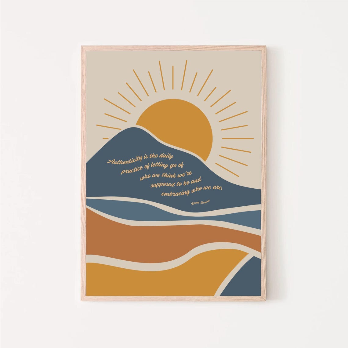 Brene Brown Authenticity Quote Sunset Waves Boho Empowerment Poster
