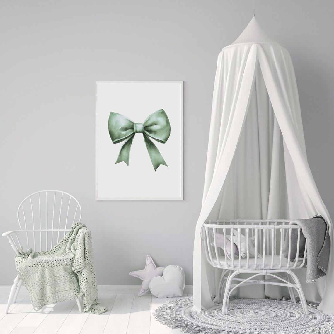 Green Watercolor Ribbon Bow Simple Elegant Minimalist Art Poster - Image 4