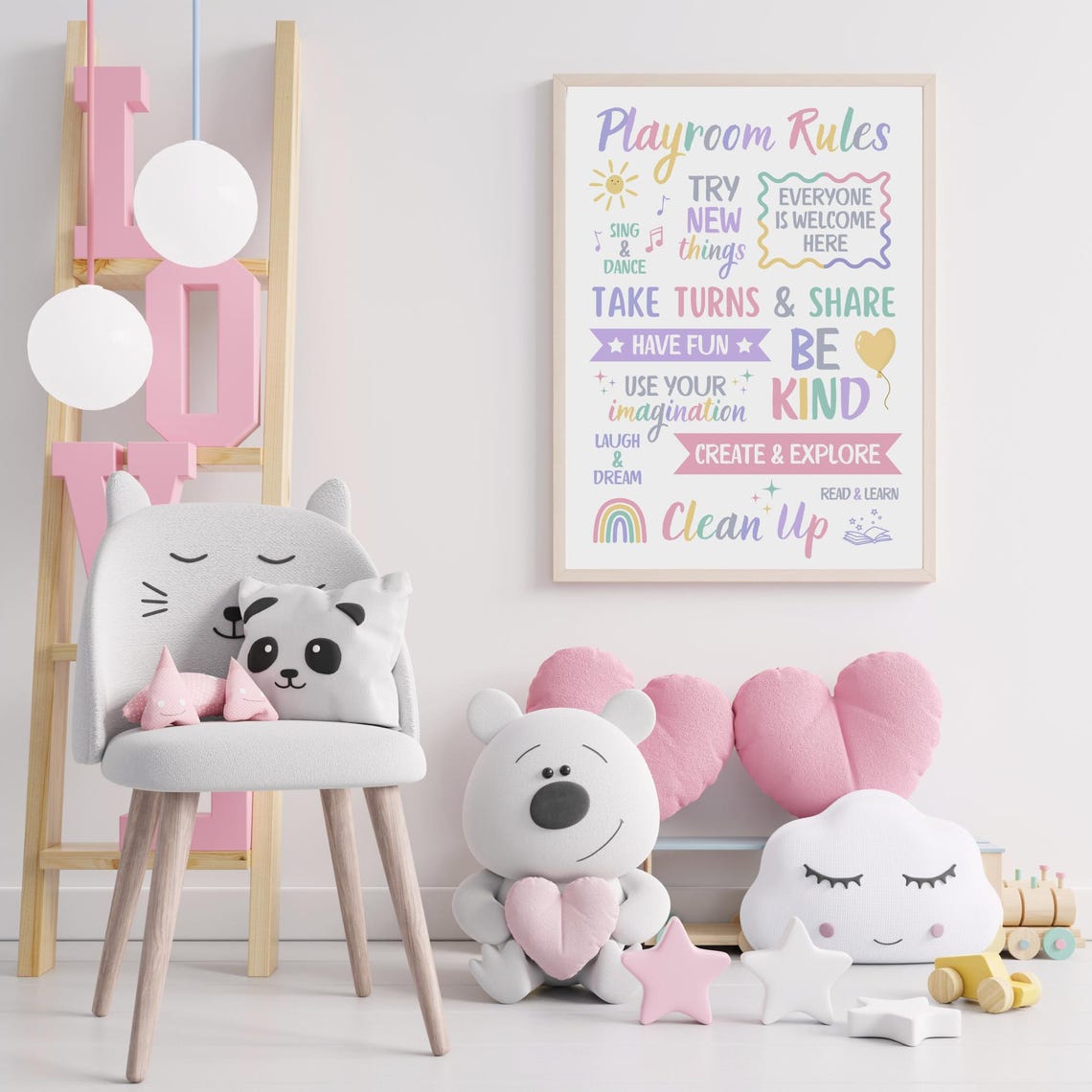 Pastel Playroom Rules Sign Be Kind Share Create Colorful Wall Poster - Image 5