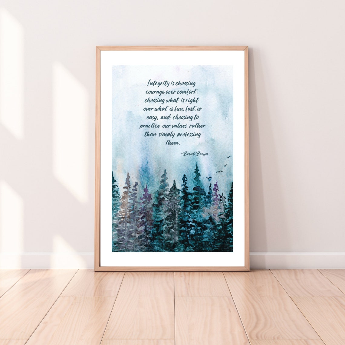 Brene Brown Integrity Courage Over Comfort Watercolor Forest Poster - Image 3
