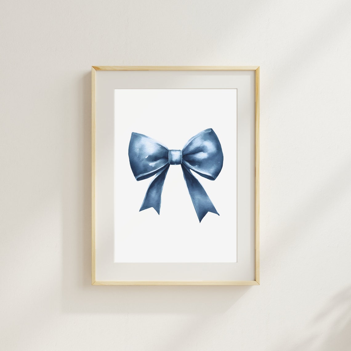 Navy Blue Watercolor Ribbon Bow Simple Elegant Minimalist Art Poster