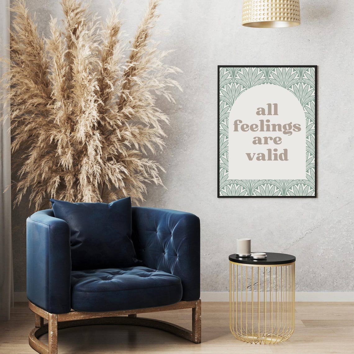 All Feelings Are Valid Mental Health Quote Sage Leaf Pattern Poster - Image 3