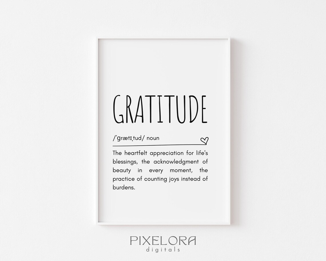 Gratitude Definition Wall Art Inspirational Quote Motivational Poster Personal Growth Office Decor