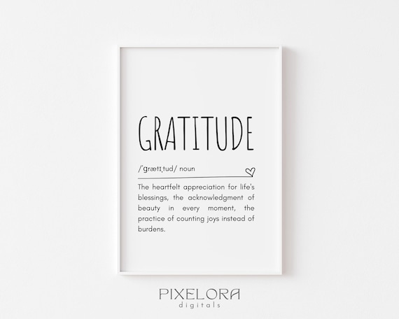 Gratitude Definition Dictionary Art Thankful Quote Minimalist Poster