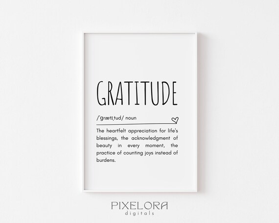 Gratitude Definition Wall Art Inspirational Quote Motivational Poster Personal Growth Office Decor