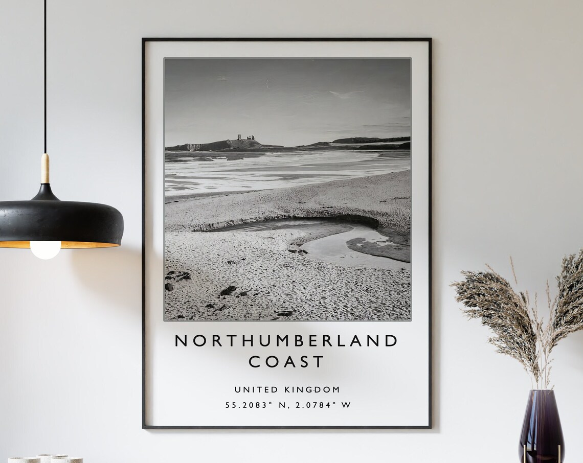 Northumberland Coast Black And White Travel Poster