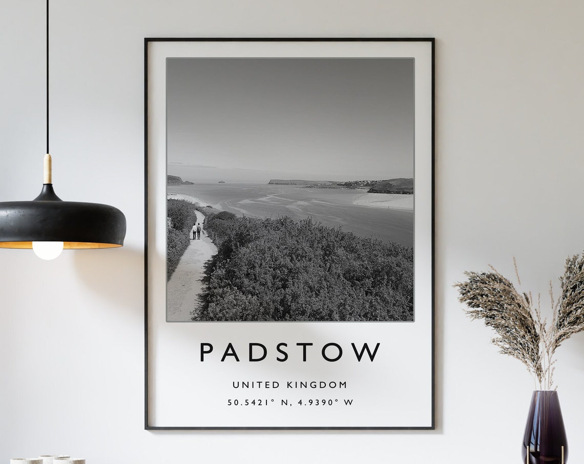 Padstow United Kingdom Coastal Path Bay Black White Photo Poster