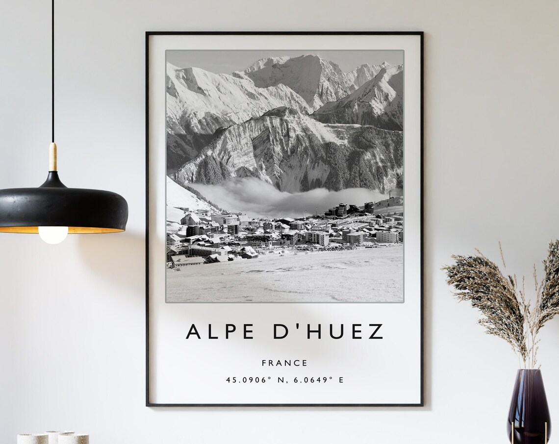 Alpe Dhuez Skiing Travel Poster, France Ski Art