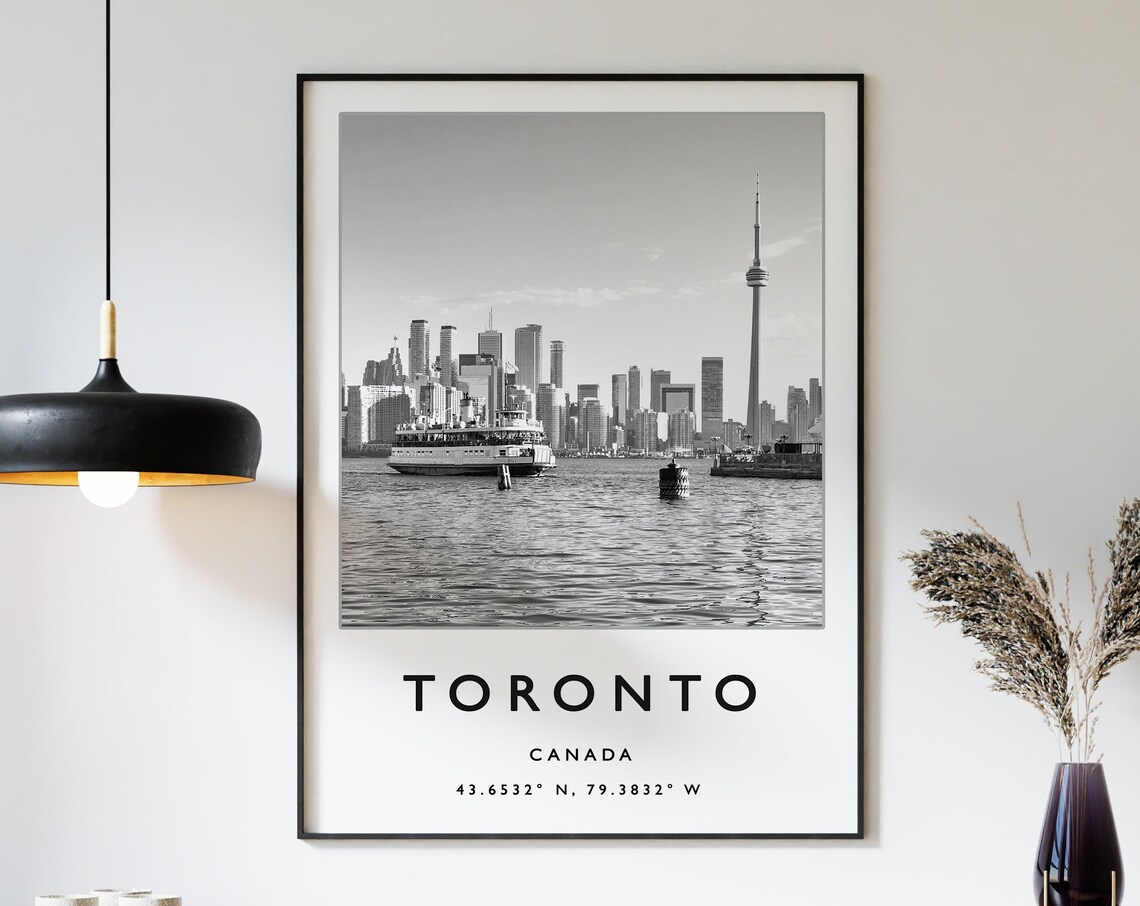Toronto Travel Poster, Black And White Coordinates