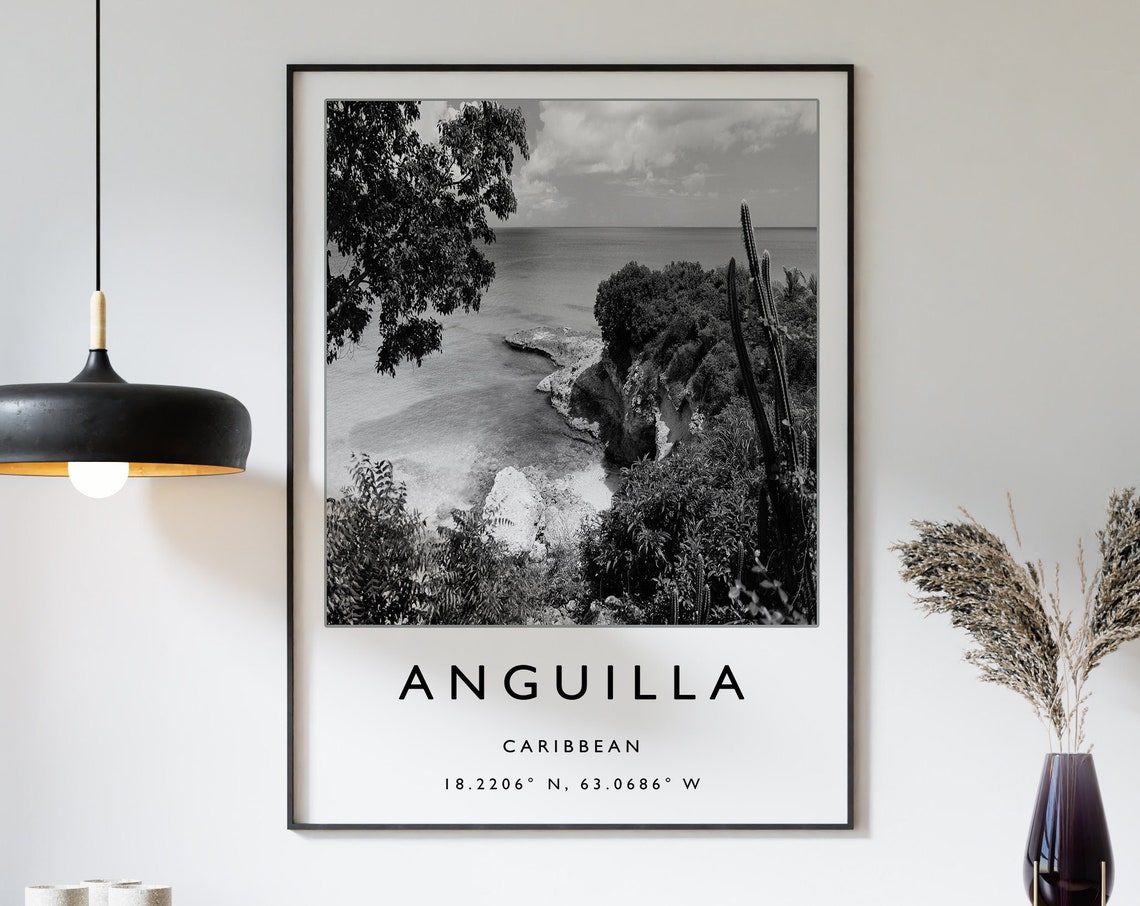 Anguilla Travel Print Anguilla Travel Poster Caribbean Travel Print Travel Art Travel Poster Black And White Travel Gift A2a3a3