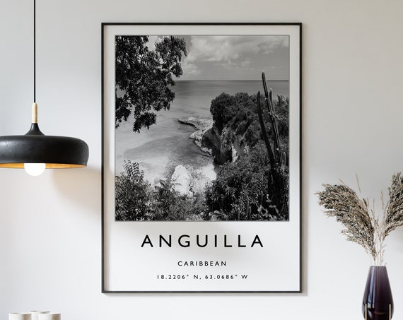 Anguilla Travel Print Anguilla Travel Poster Caribbean Travel Print Travel Art Travel Poster Black And White Travel Gift A2a3a3
