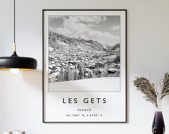 Les Gets Skiing Travel Poster, Winter Sport Art