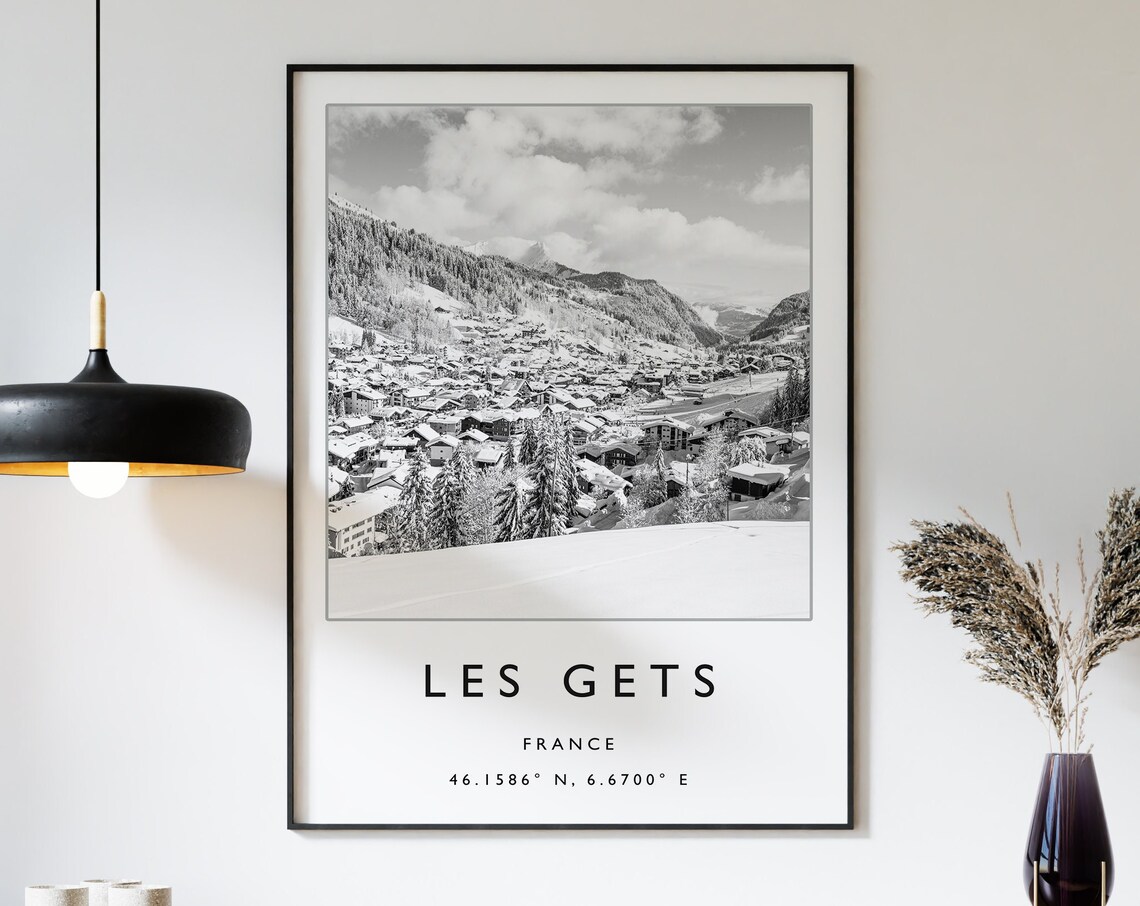 Les Gets Skiing Travel Poster, Winter Sport Art