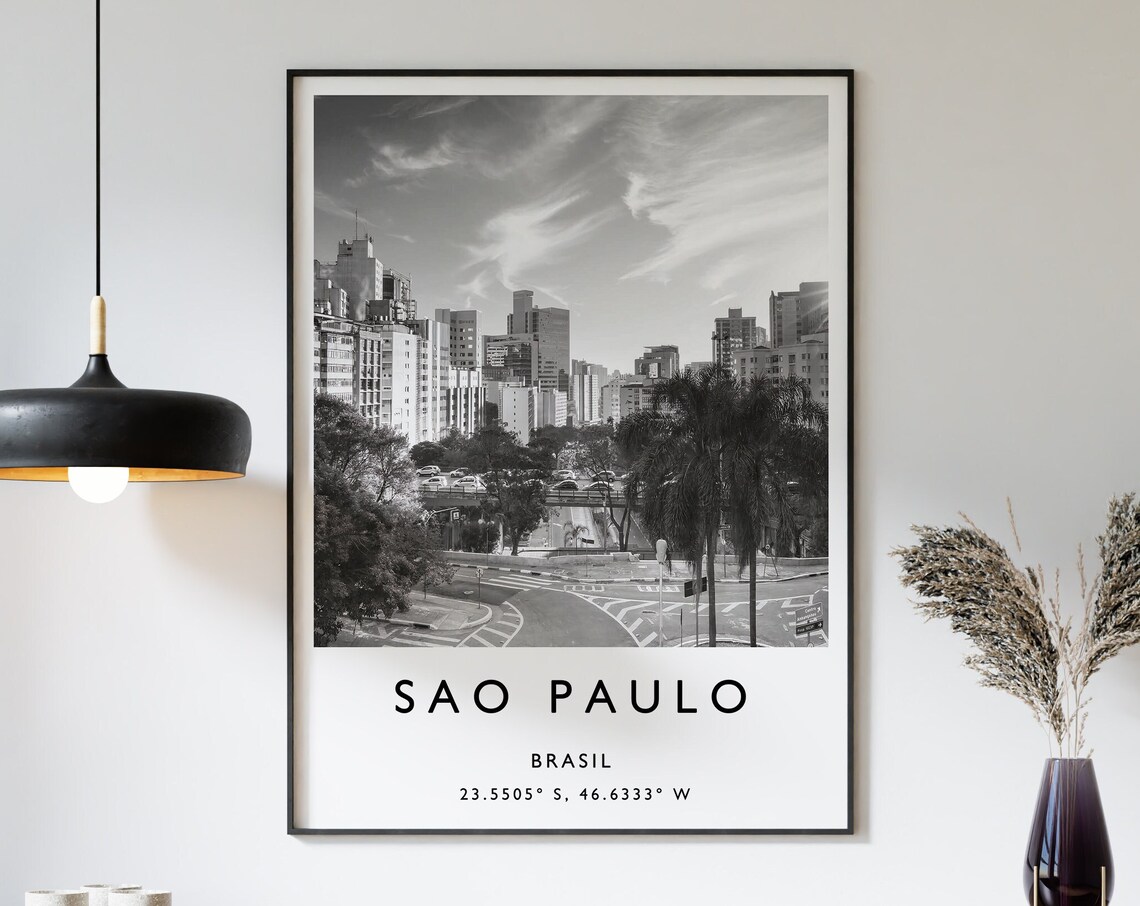 Sao Paulo Brazil Black and White City Skyline Photography Poster