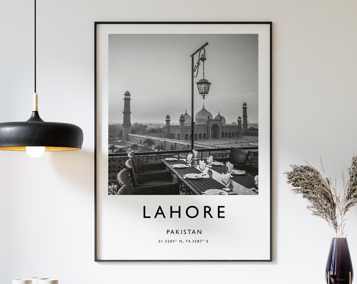 Lahore Pakistan Badshahi Mosque Black White Photography Art Poster