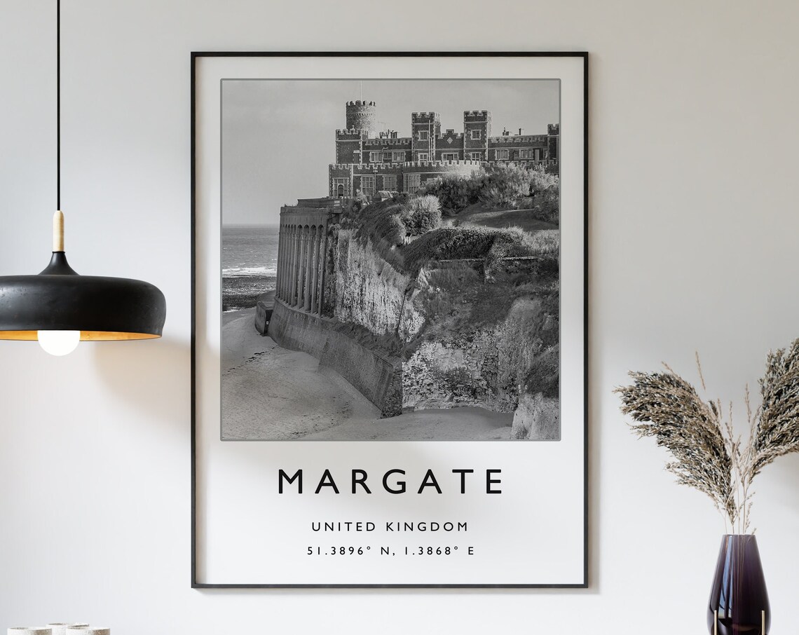 Margate United Kingdom Black and White Clifftop Photo Art Poster