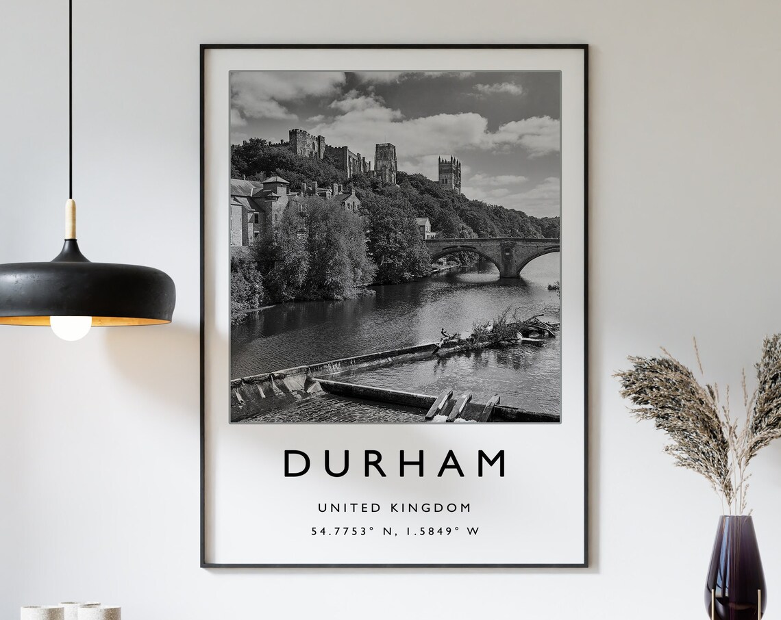Durham Travel Poster, Black and White England Art