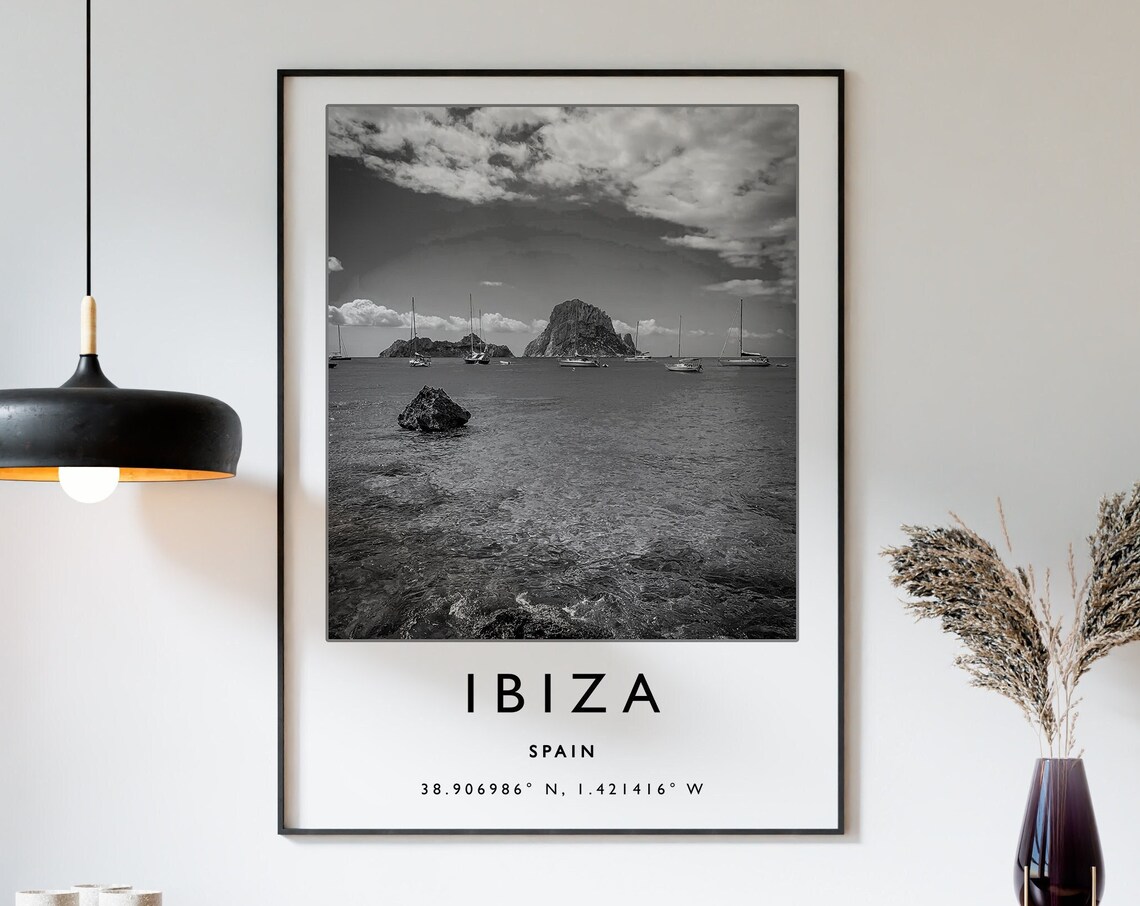 Ibiza Travel Poster, Black And White Spain Art Print