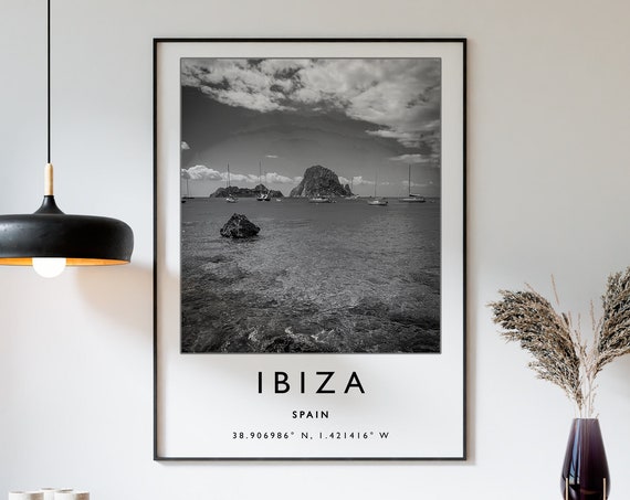 Ibiza Travel Poster, Black And White Spain Art Print