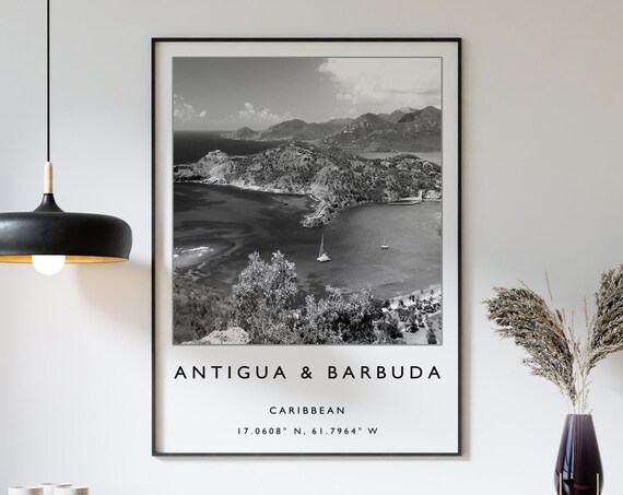 Antigua and Barbuda Travel Poster, Caribbean Travel Art