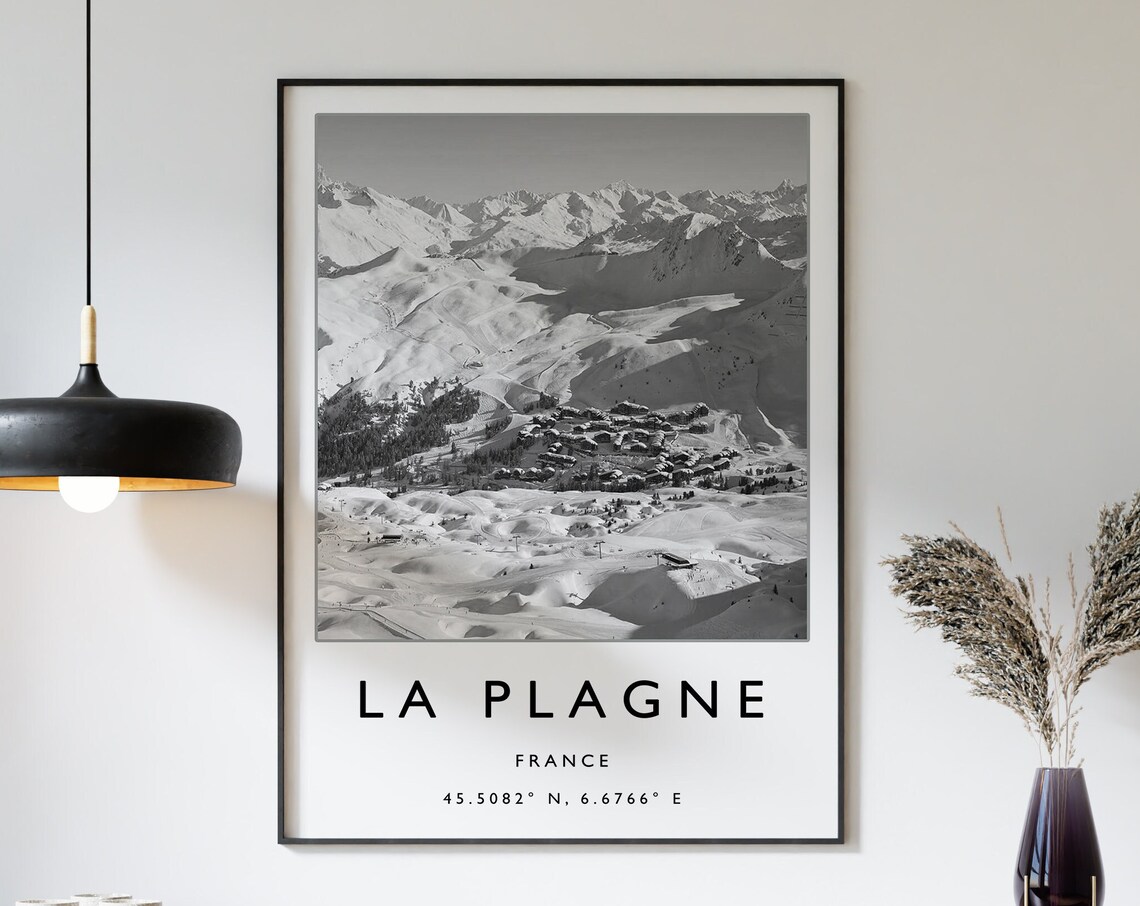 La Plagne France Skiing Travel Poster, Winter Sport Art