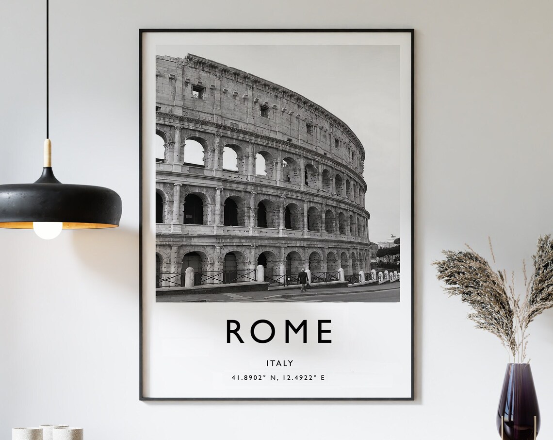 Rome Travel Print, Black And White Italy Poster